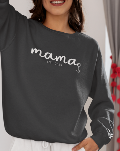 Custom Mama Est 2024 Heart Key Chain Sleeve Sweatshirt