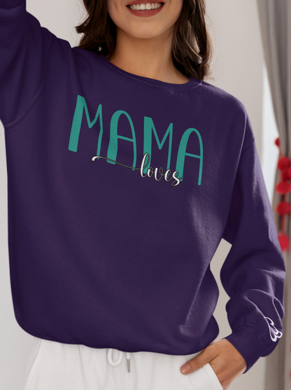 Custom Teal Mama Loves Heart Sleeve Sweatshirt