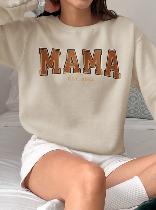 Mama Est 2024 Orange College Letter Sweatshirt