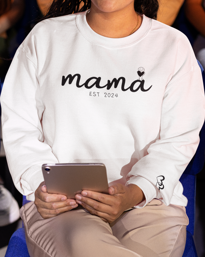 Custom Mama Est 2024 Holding Heart Sleeve Sweatshirt