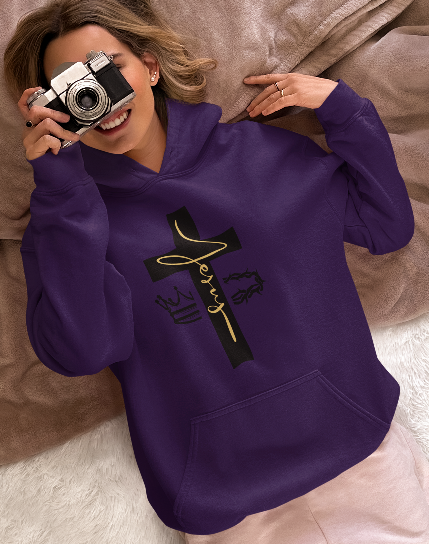 Jesus Cross & Crown Gold Hoodie