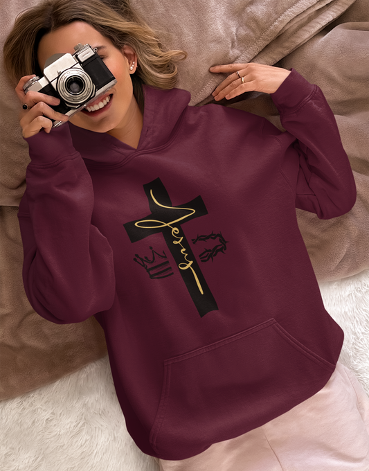 Jesus Cross & Crown Gold Hoodie