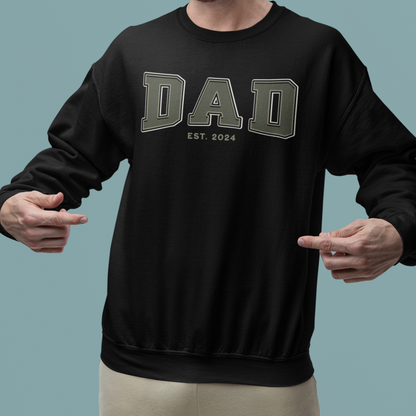 Dad Est 2024 Army Green College Letter Sweatshirt