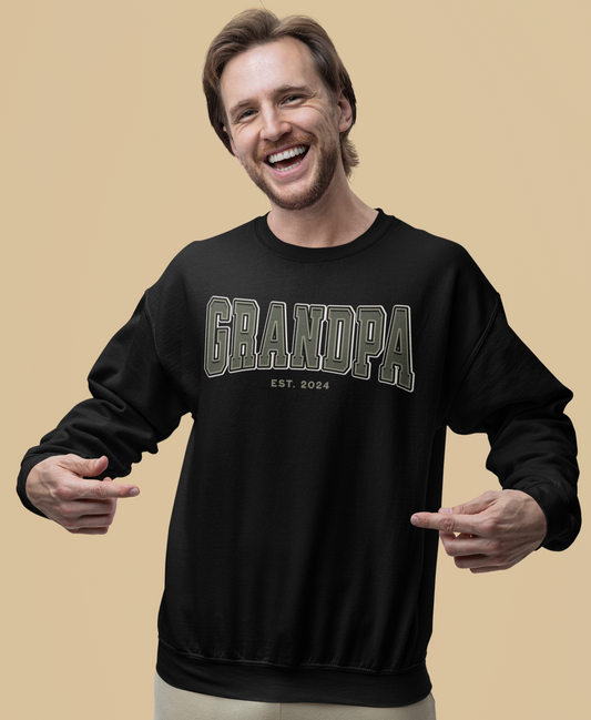 Grandpa Est 2024 Army Green College Letter Sweatshirt
