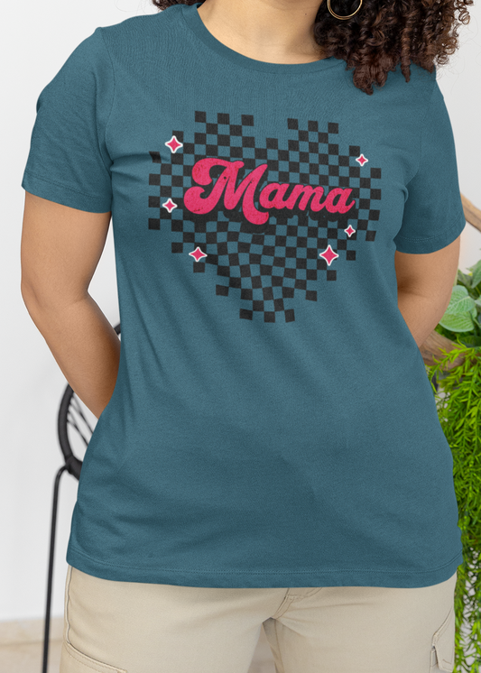 Pink Heart Checkered Mama Short Sleeve Tee