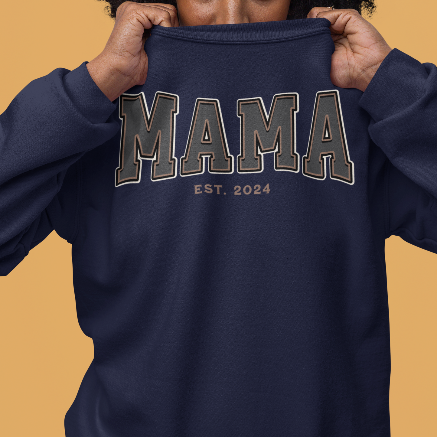 Mama Est 2024 Grey Tan College Letter Sweatshirt