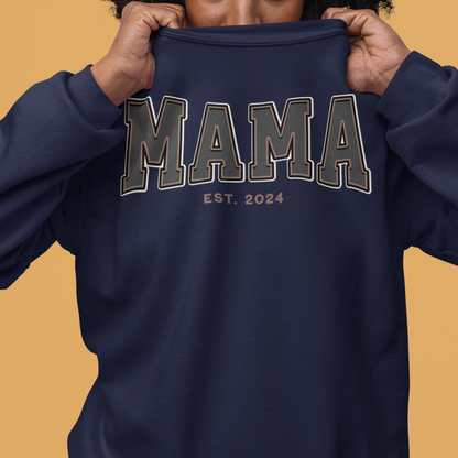 Mama Est 2024 Grey Tan College Letter Sweatshirt
