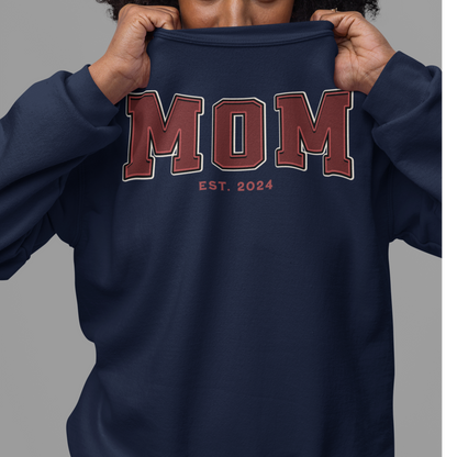 Mom Est 2024 Red College Letter Sweatshirt