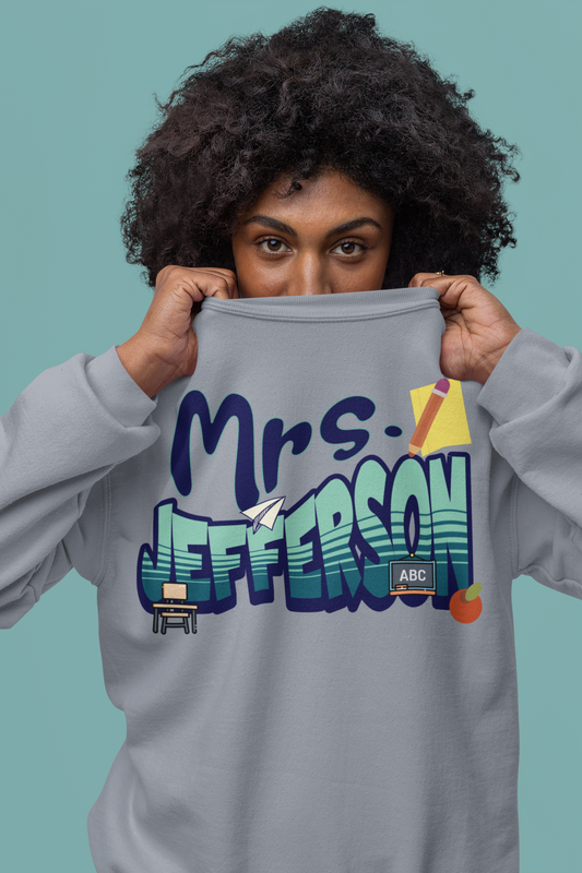 Custom Blue Retro Wave Teacher Sweatshirt