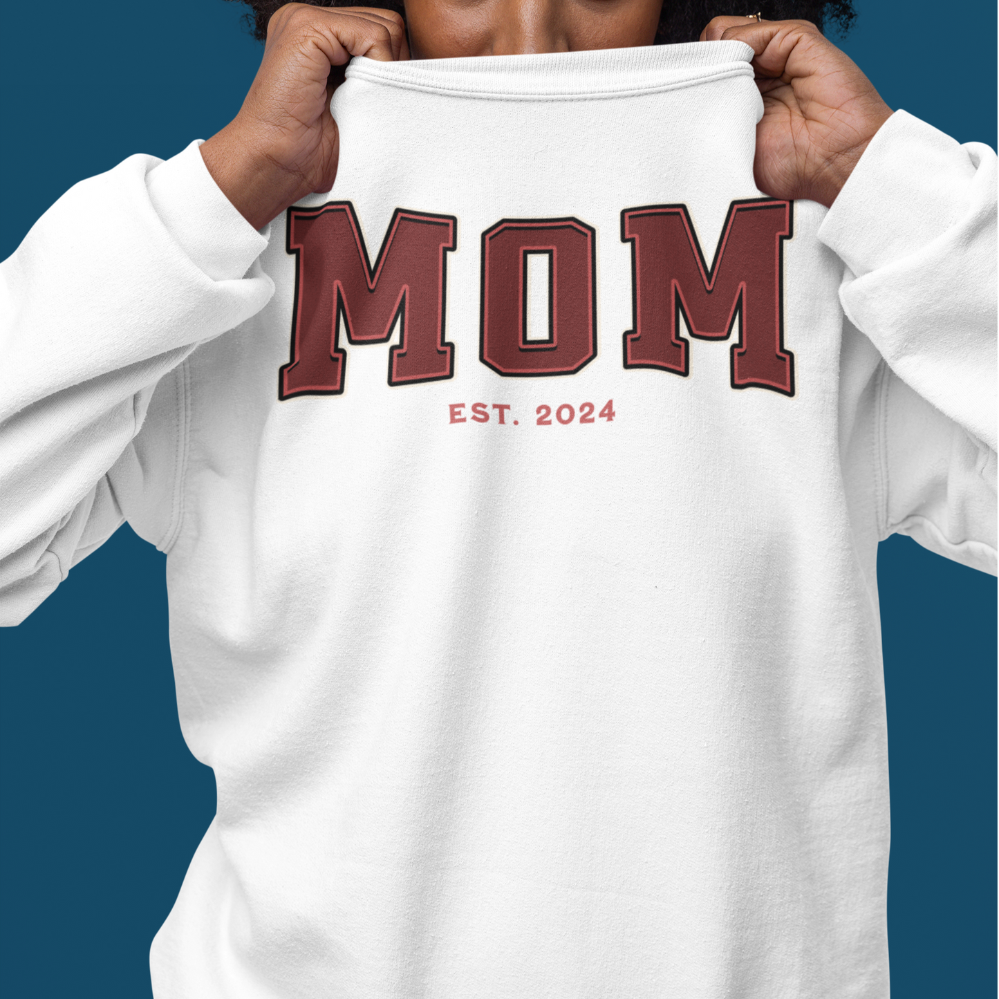 Mom Est 2024 Red College Letter Sweatshirt