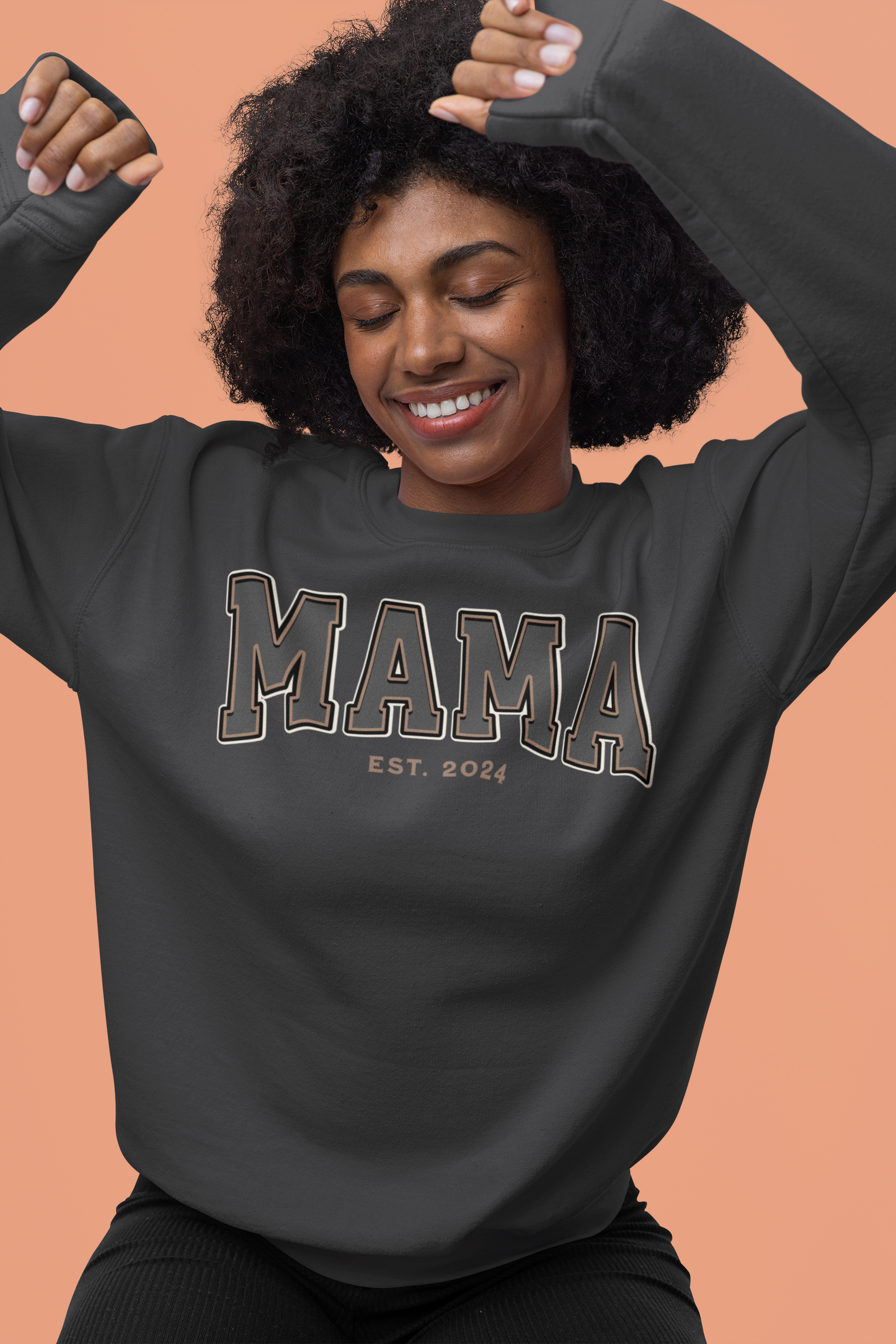 Mama Est 2024 Grey Tan College Letter Sweatshirt