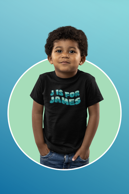 Custom Wavy Letter and Name Green Toddler Short Sleeve Tee