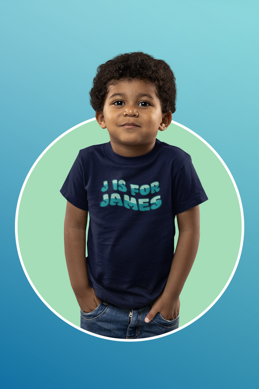 Custom Wavy Letter and Name Green Toddler Short Sleeve Tee