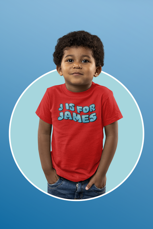 Custom Wavy Letter and Name Blue Toddler Short Sleeve Tee