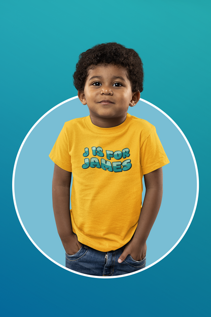 Custom Wavy Letter and Name Green Toddler Short Sleeve Tee