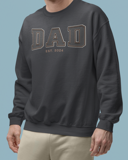 Dad Est 2024 Grey Tan College Letter Sweatshirt