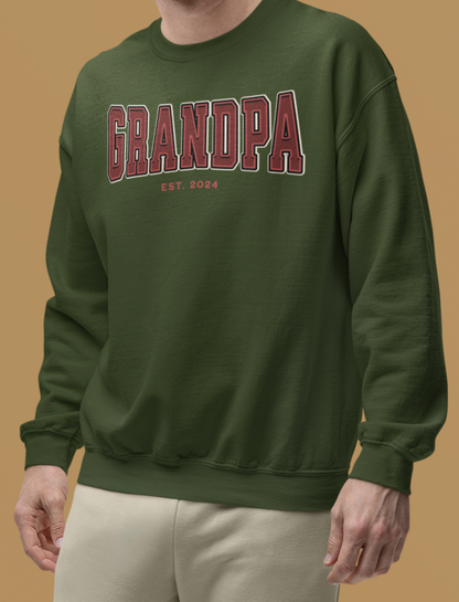 Grandpa Est 2024 Red College Letter Sweatshirt