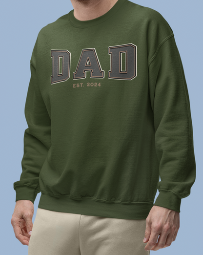 Dad Est 2024 Grey Tan College Letter Sweatshirt