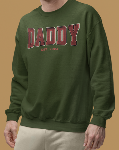 Daddy Est 2024 Red College Letter Sweatshirt