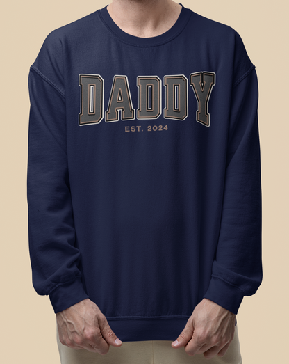 Daddy Est 2024 Grey Tan College Letter Sweatshirt