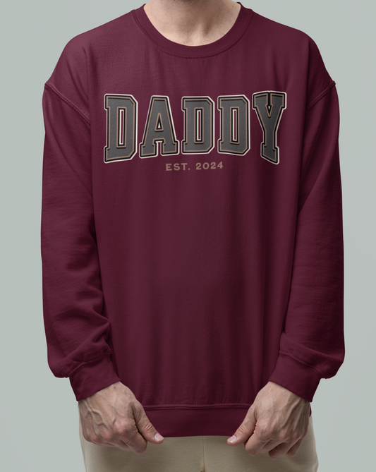 Daddy Est 2024 Grey Tan College Letter Sweatshirt