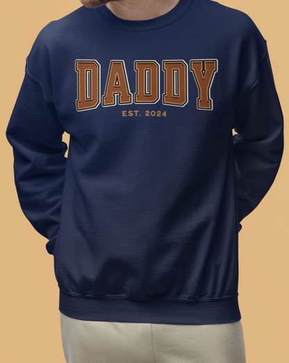 Daddy Est 2024 Orange College Letter Sweatshirt