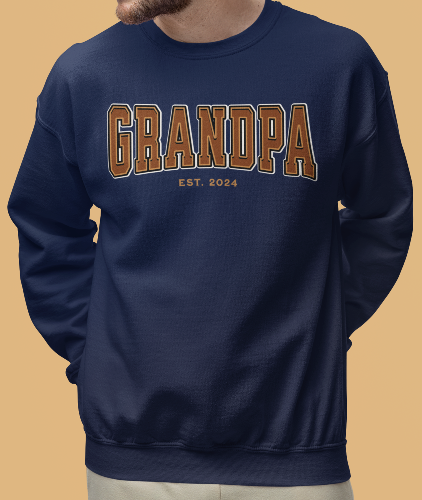 Grandpa Est 2024 Orange College Letter Sweatshirt