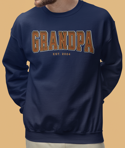 Grandpa Est 2024 Orange College Letter Sweatshirt