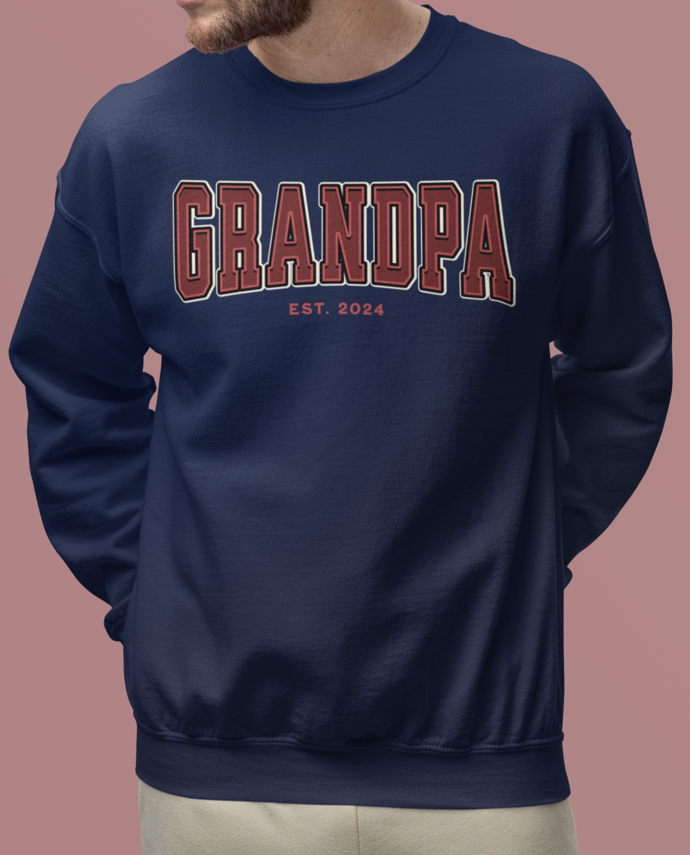 Grandpa Est 2024 Red College Letter Sweatshirt