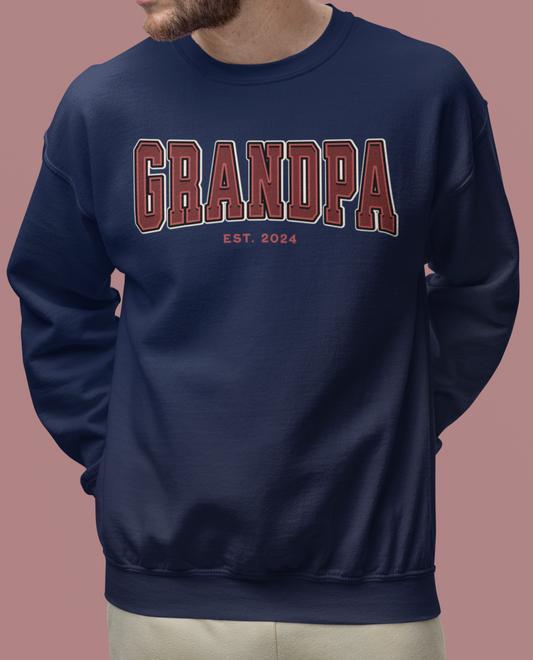 Grandpa Est 2024 Red College Letter Sweatshirt