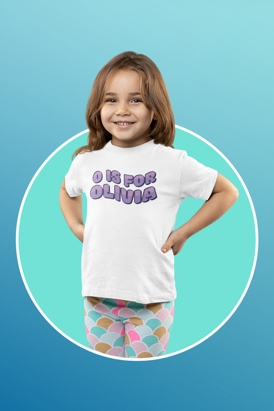 Custom Wavy Letter and Name Purple Toddler Short Sleeve Tee