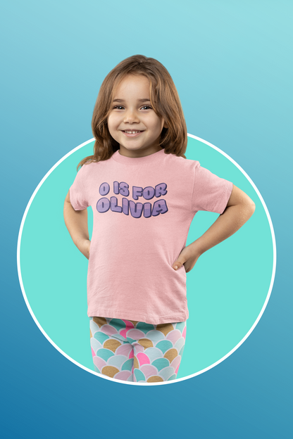 Custom Wavy Letter and Name Purple Toddler Short Sleeve Tee