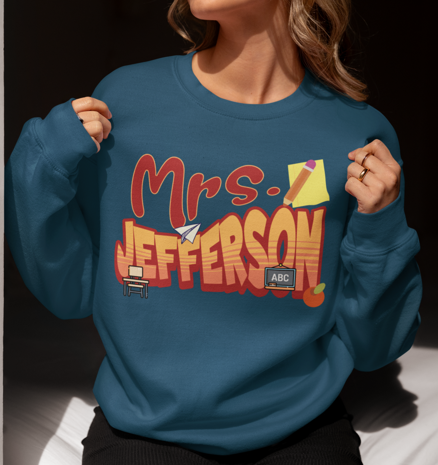 Custom Red Retro Wave Teacher Sweatshirt
