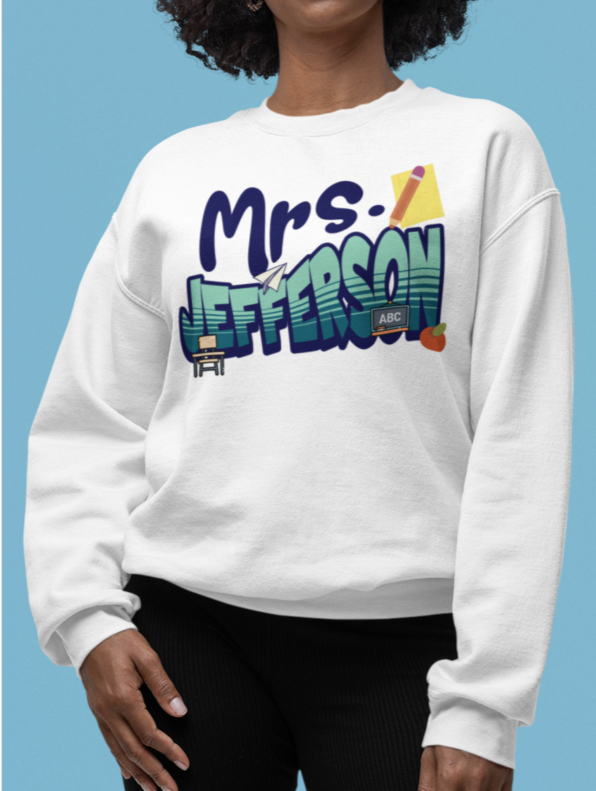 Custom Blue Retro Wave Teacher Sweatshirt