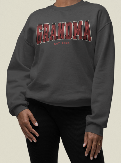 Grandma Est 2024 Red College Letter Sweatshirt