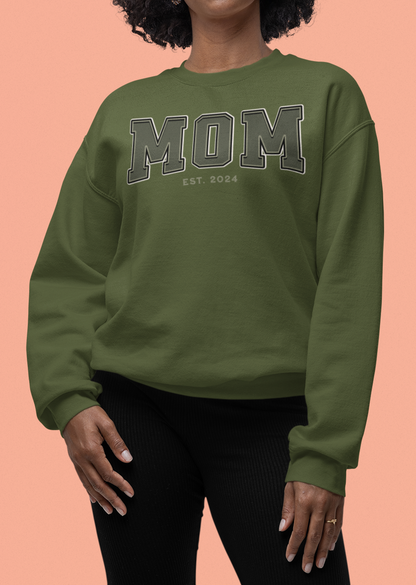 Mom Est 2024 Army Green College Letter Sweatshirt