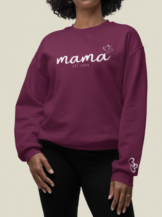 Custom Mama Est 2024 Heart Bubbles Sleeve Sweatshirt