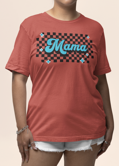 Blue Checkered Mama Short Sleeve Tee