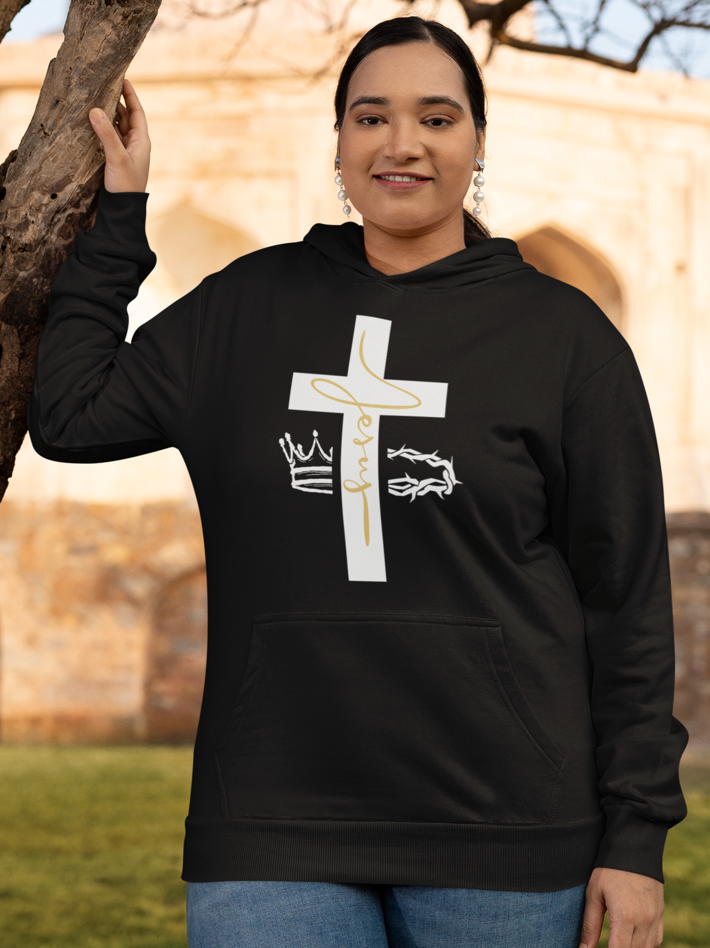 Jesus Cross & Crown Gold Hoodie