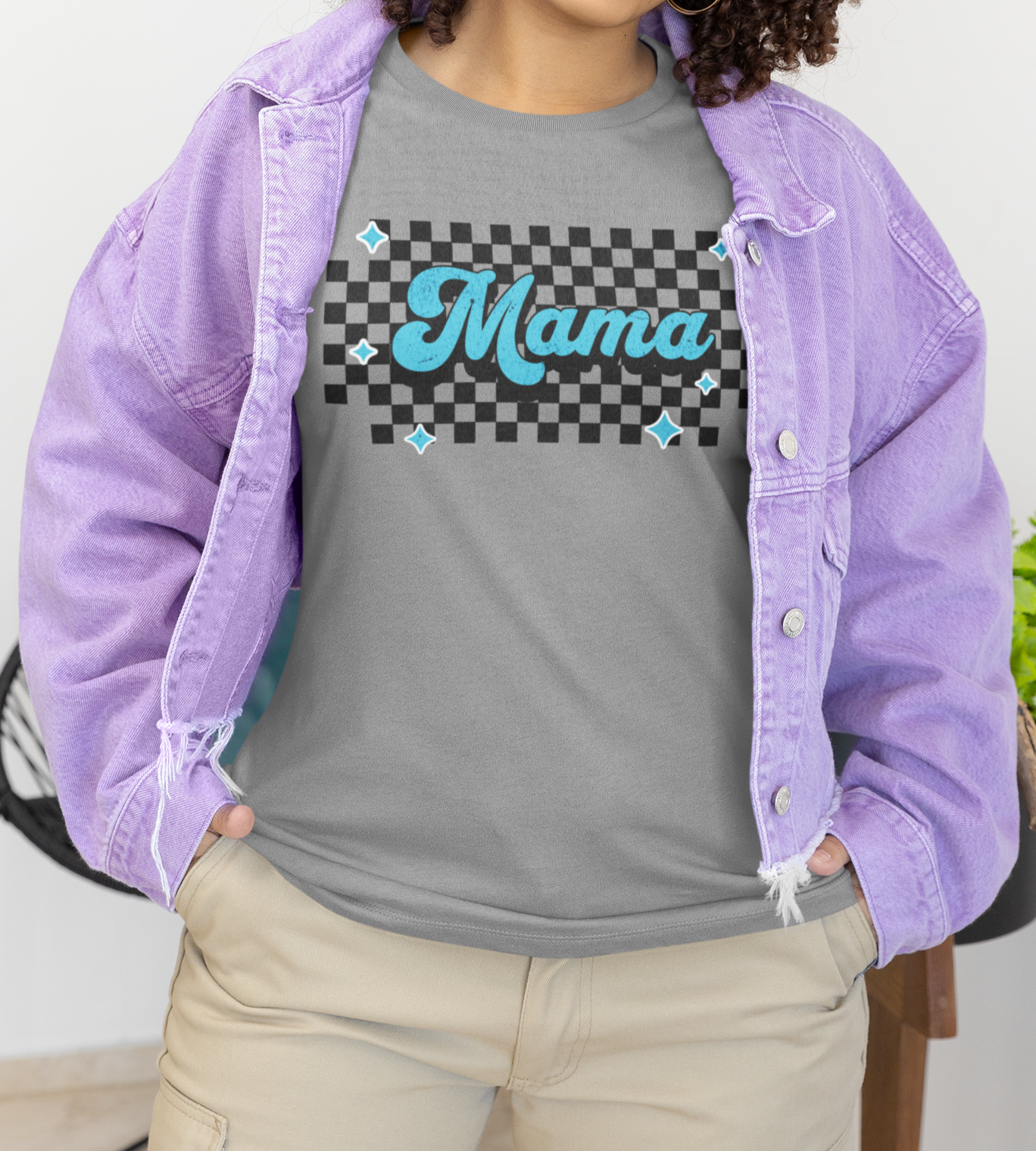 Blue Checkered Mama Short Sleeve Tee