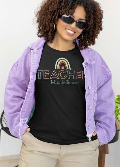 Custom Teacher Outline Lettering Arch Short Sleeve Tee