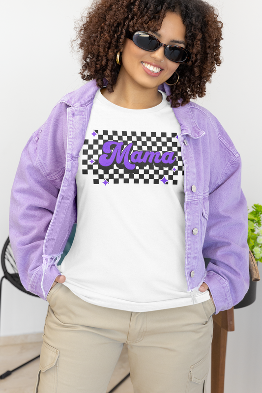 Purple Checkered Mama Short Sleeve Tee