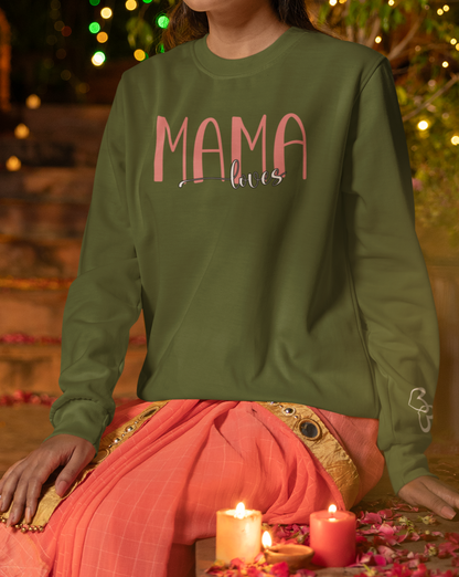 Custom Pink Mama Loves Heart Sleeve Sweatshirt