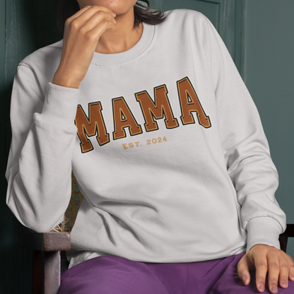 Mama Est 2024 Orange College Letter Sweatshirt