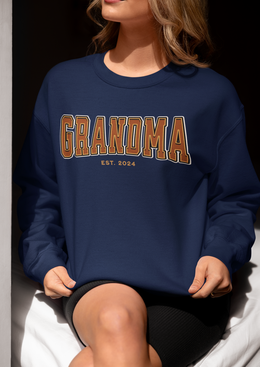 Grandma Est 2024 Orange College Letter Sweatshirt