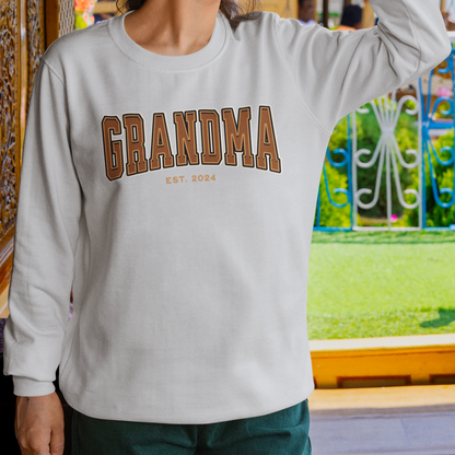 Grandma Est 2024 Orange College Letter Sweatshirt