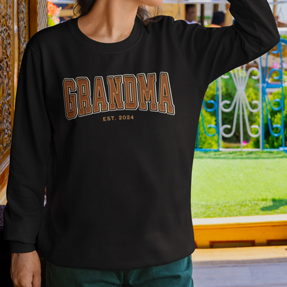Grandma Est 2024 Orange College Letter Sweatshirt