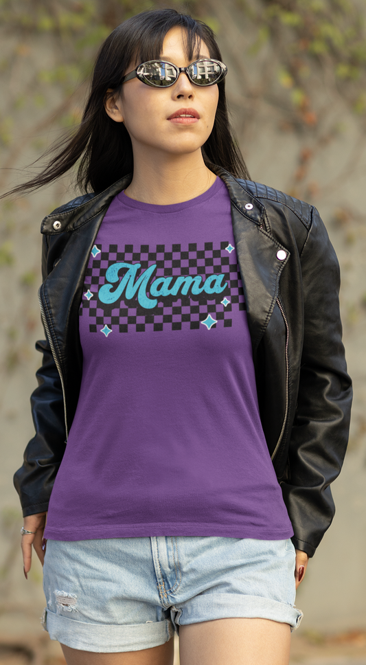 Blue Checkered Mama Short Sleeve Tee