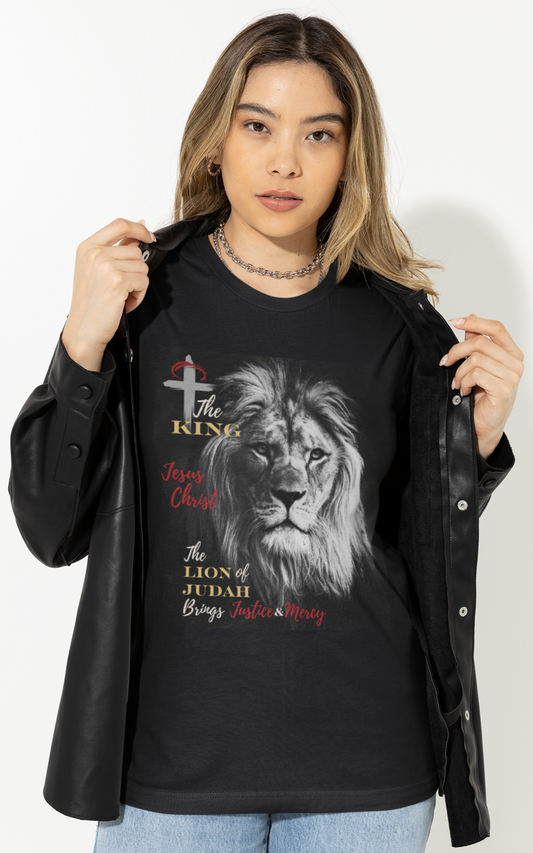 Jesus Christ King Lion of Judah Thorns on Cross Red